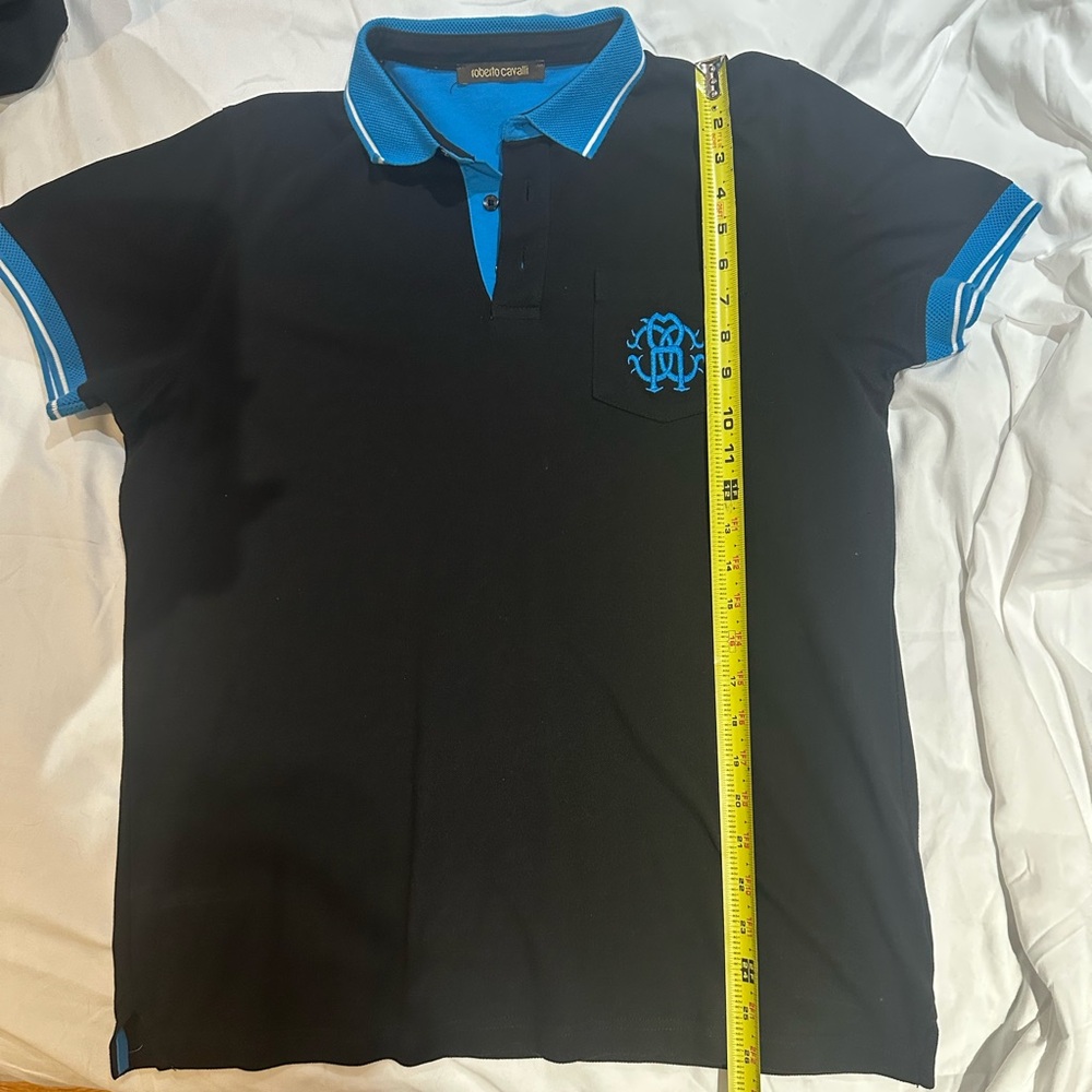Roberto Cavalli Black and Blue Polo Shirt with Contrasting Trim